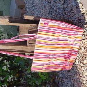 Self Pink White Red Orange Yellow Striped Mini Tote Bag